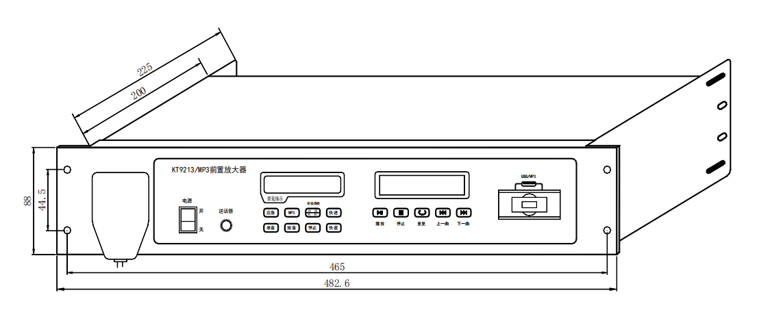 利達KT9213/MP3 前置放大器接線安裝技術結構示意圖 利達KT9213/MP3 前置放大器接線安裝技術結構示意圖